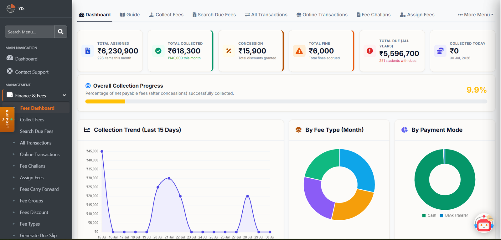 SchoolElite role and permission management screen